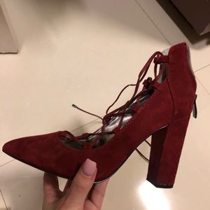 lace up saks fifth avenue suede heels!